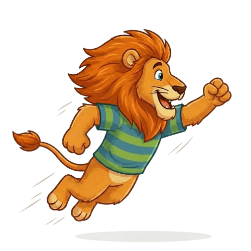 Leo el león volando con un libro